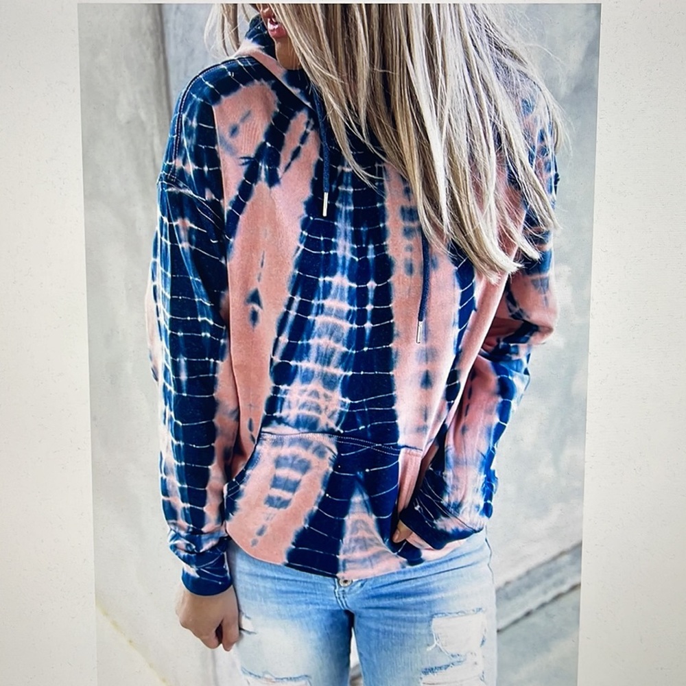 Tie Dye Pullover Kangaroo Pocket Hoodie Sweatshirt Pink Blue Size 2XL - Picture 2 of 7